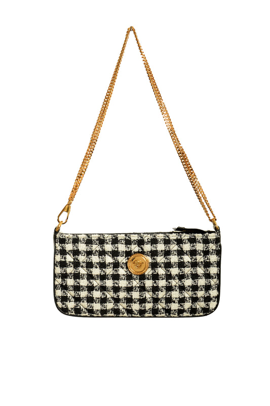 Versace Women's Tweed Wool Gold Medusa Quilted Clutch Shoulder Bag