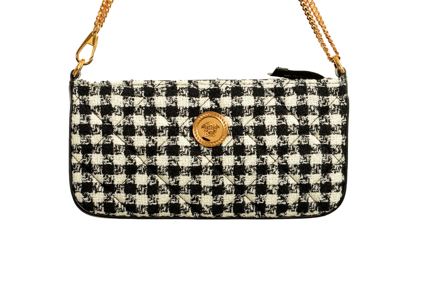 Versace Women's Tweed Wool Gold Medusa Quilted Clutch Shoulder Bag