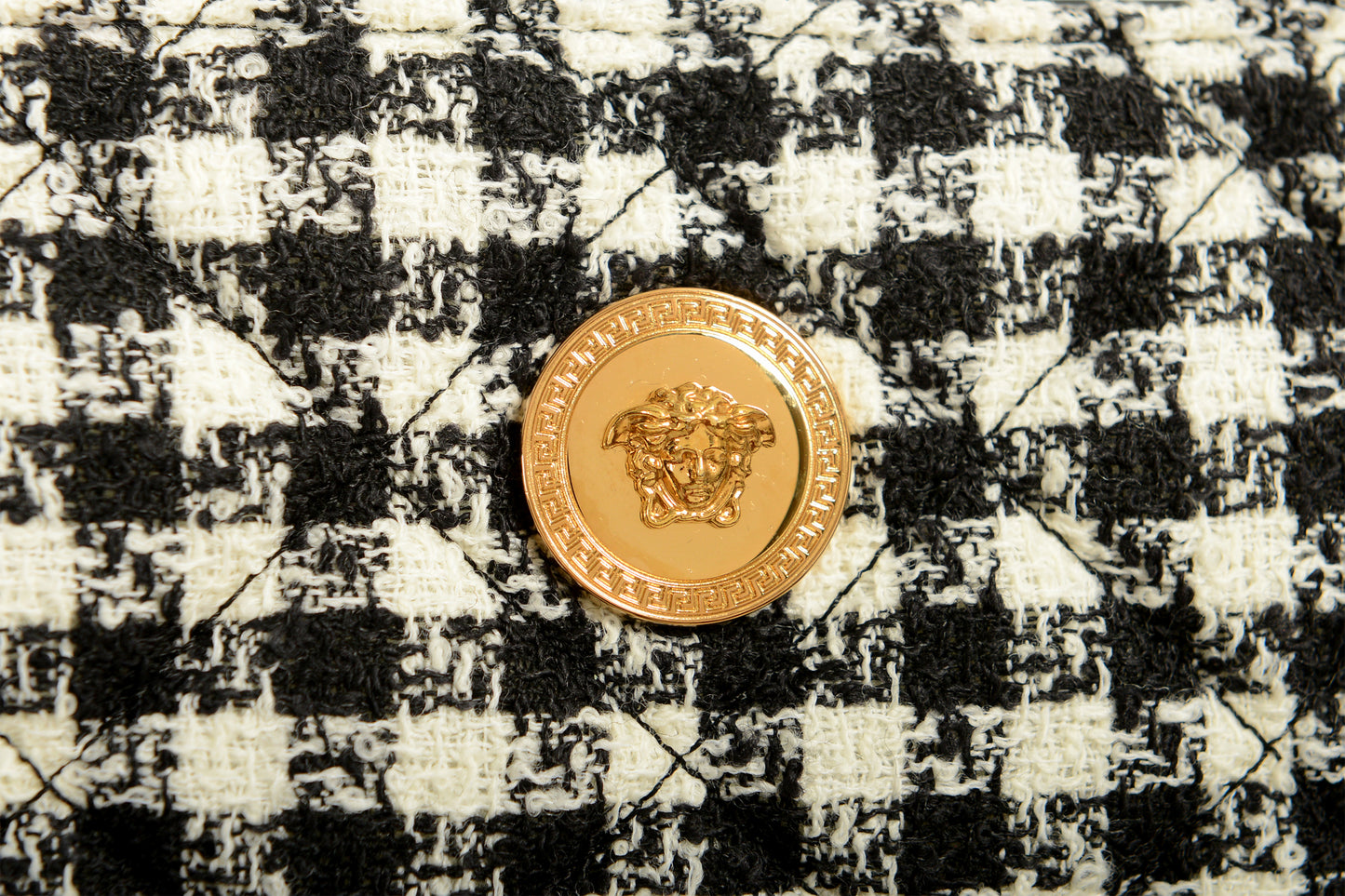 Versace Women's Tweed Wool Gold Medusa Quilted Clutch Shoulder Bag