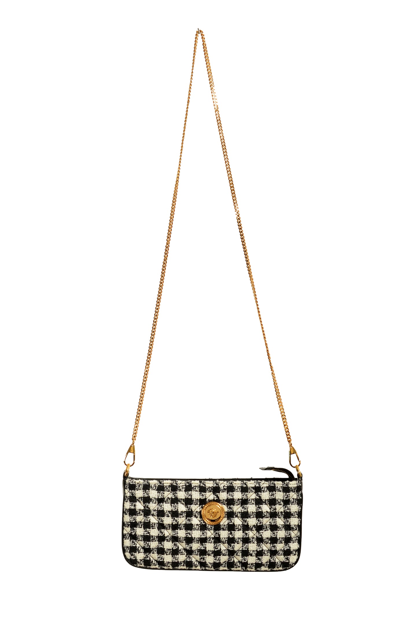 Versace Women's Tweed Wool Gold Medusa Quilted Clutch Shoulder Bag