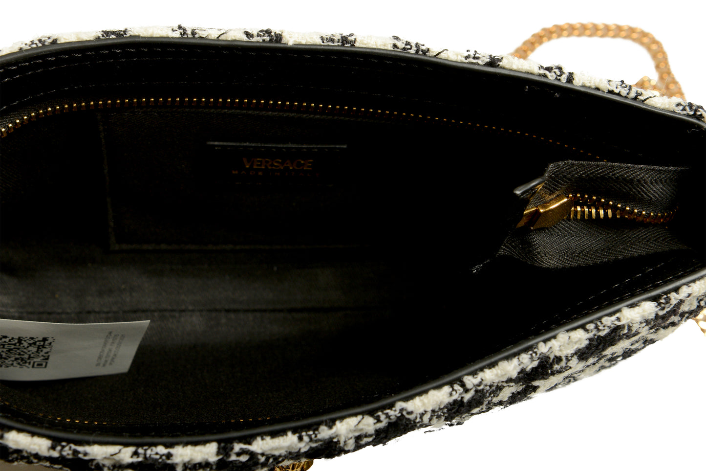 Versace Women's Tweed Wool Gold Medusa Quilted Clutch Shoulder Bag