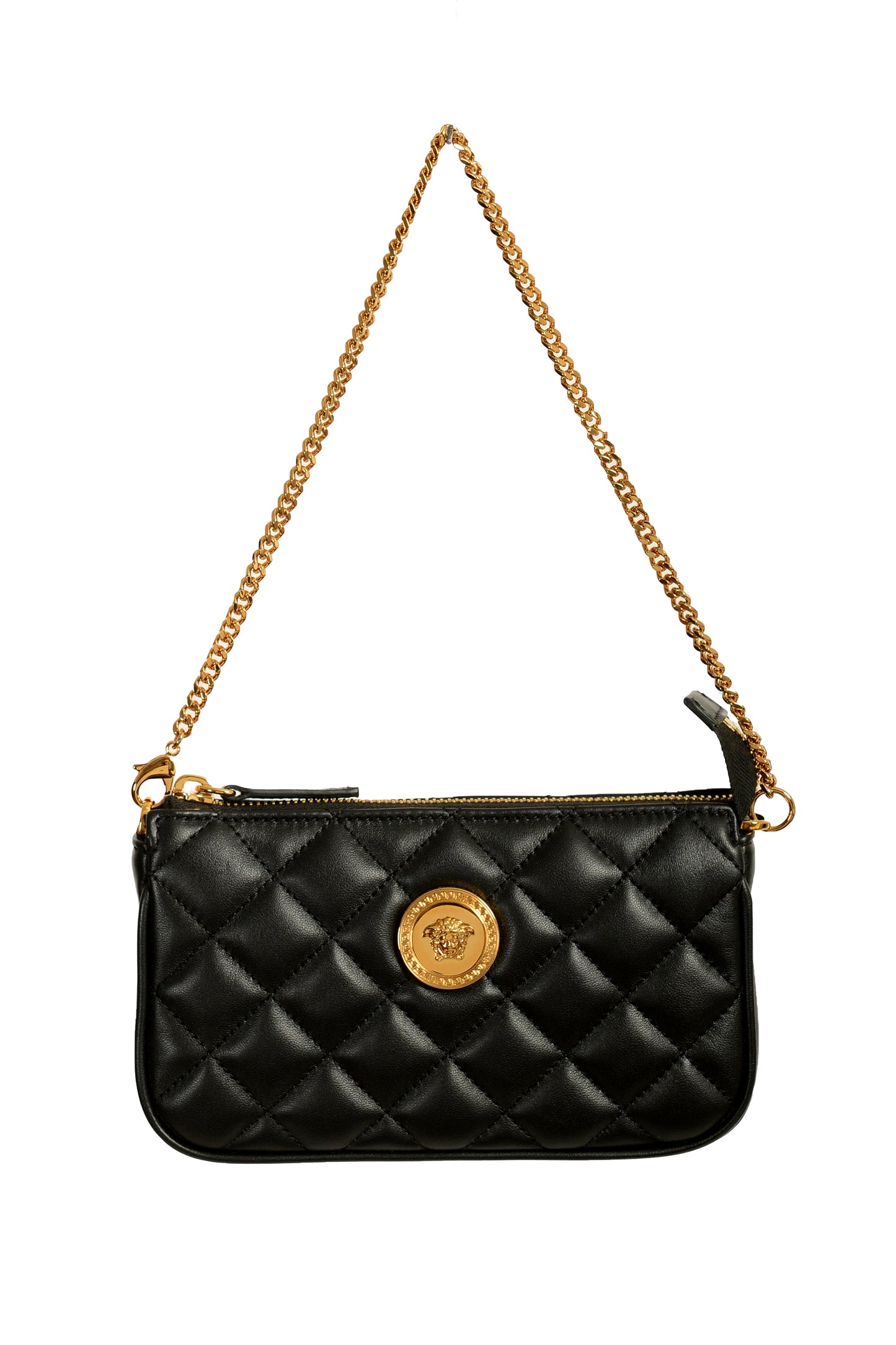 Versace Women's Black Gold Medusa Quilted Small Handbag Shoulder Bag