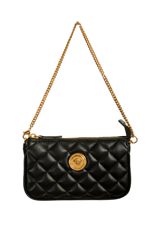 Versace Women's Black Gold Medusa Quilted Small Handbag Shoulder Bag