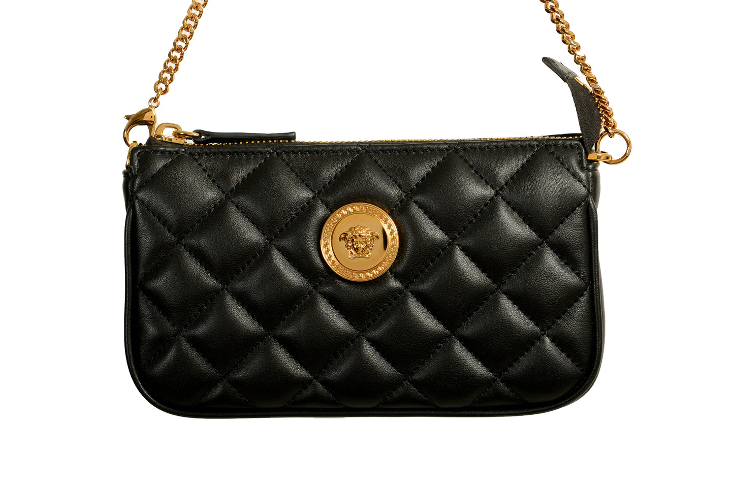 Versace Women's Black Gold Medusa Quilted Small Handbag Shoulder Bag
