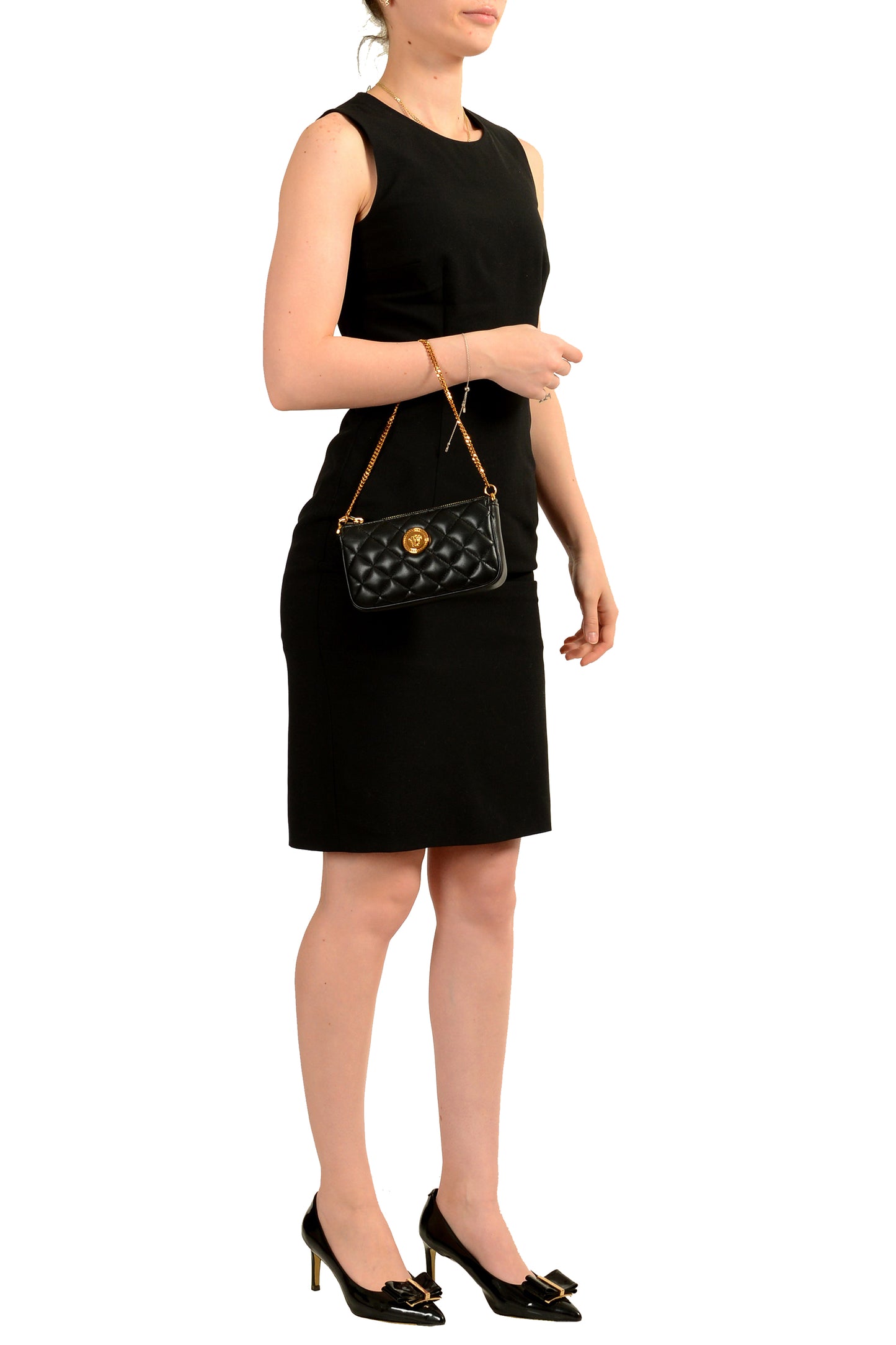Versace Women's Black Gold Medusa Quilted Small Handbag Shoulder Bag