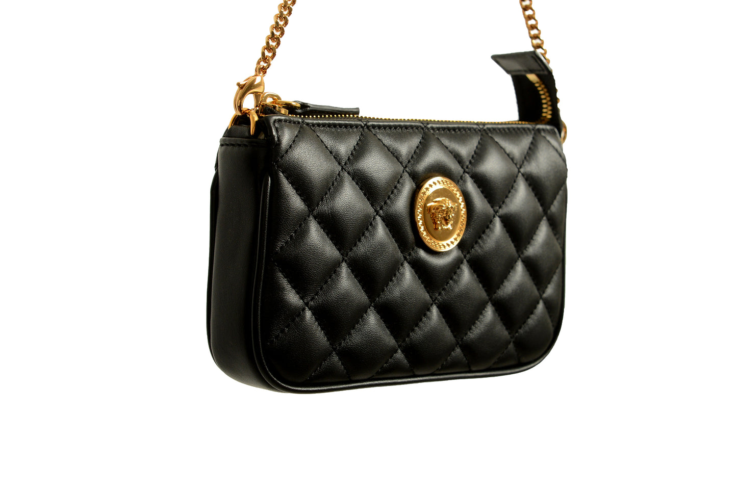 Versace Women's Black Gold Medusa Quilted Small Handbag Shoulder Bag