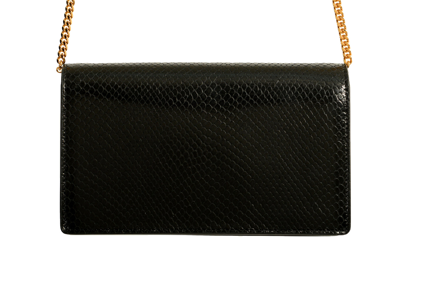 Versace Black 100%Leather Snake Skin Print Gold Medusa Chain Clutch Shoulder Bag