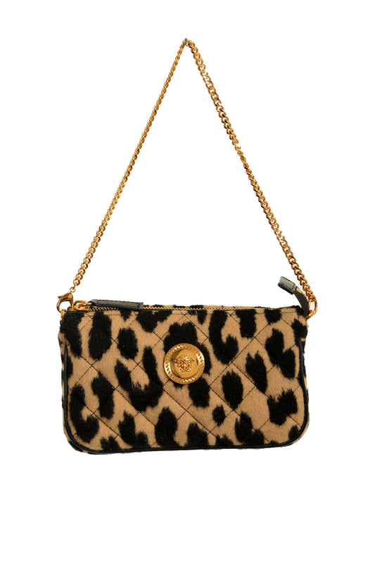 Versace Women's Mini 100% Wool Gold Medusa Quilted Handbag Shoulder Bag