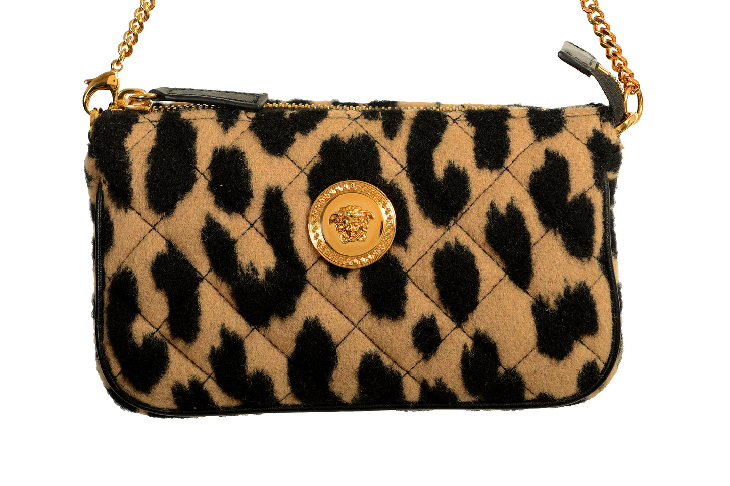 Versace Women's Mini 100% Wool Gold Medusa Quilted Handbag Shoulder Bag