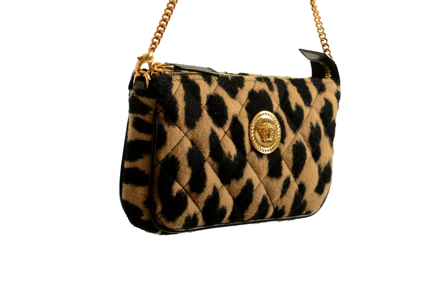 Versace Women's Mini 100% Wool Gold Medusa Quilted Handbag Shoulder Bag