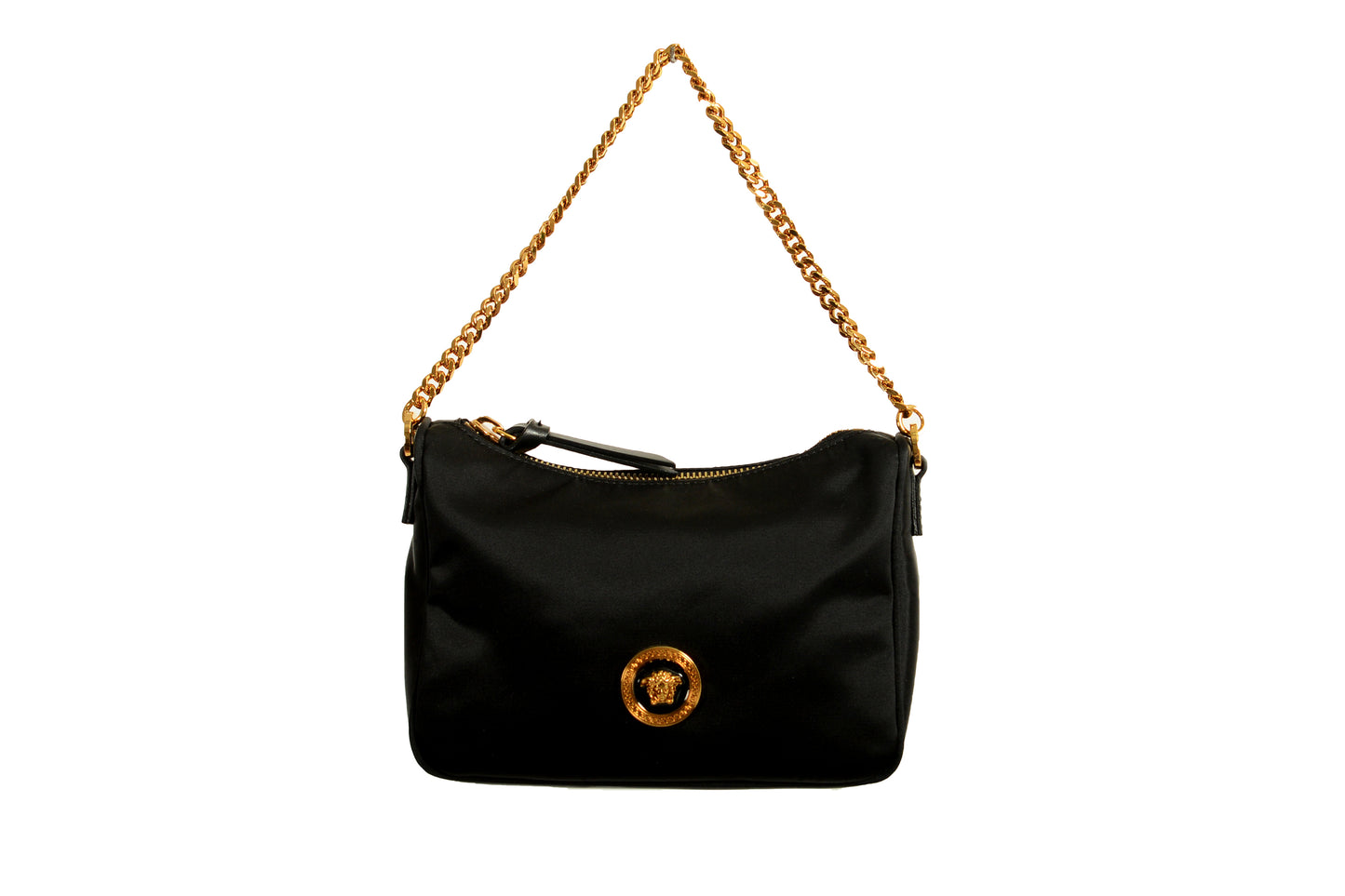 Versace Gold Medusa Black Nylon Small Hobo Handbag Shoulder Bag
