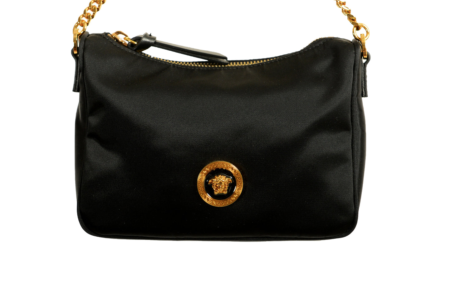 Versace Gold Medusa Black Nylon Small Hobo Handbag Shoulder Bag