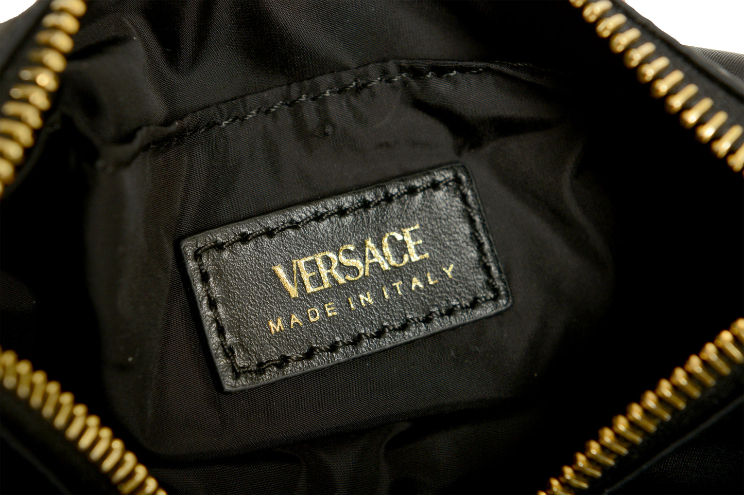 Versace Gold Medusa Black Nylon Small Hobo Handbag Shoulder Bag
