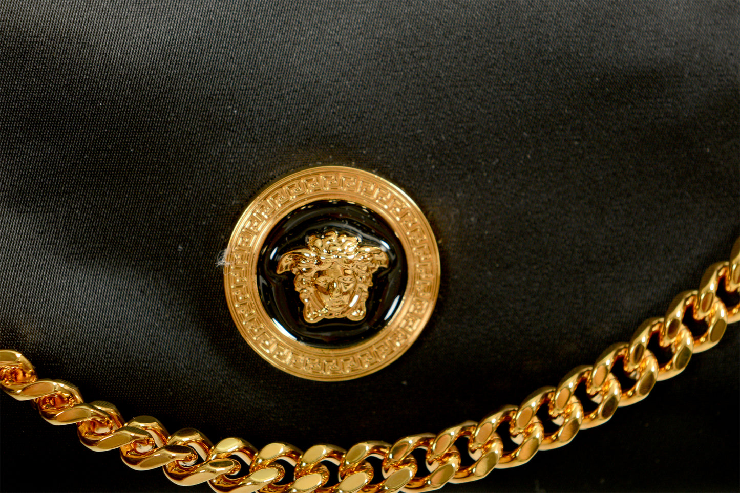 Versace Gold Medusa Black Nylon Small Hobo Handbag Shoulder Bag