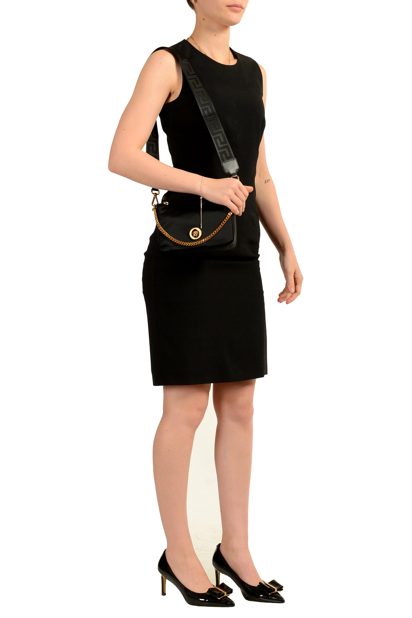 Versace Gold Medusa Black Nylon Small Hobo Handbag Shoulder Bag
