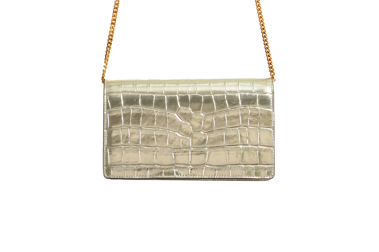 Versace Silver 100% Leather Croc Print Gold Medusa Chain Clutch Shoulder Bag