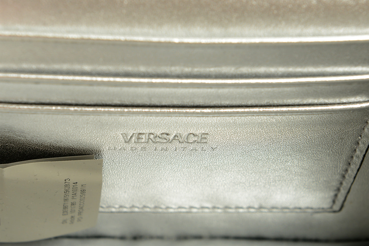 Versace Silver 100% Leather Croc Print Gold Medusa Chain Clutch Shoulder Bag