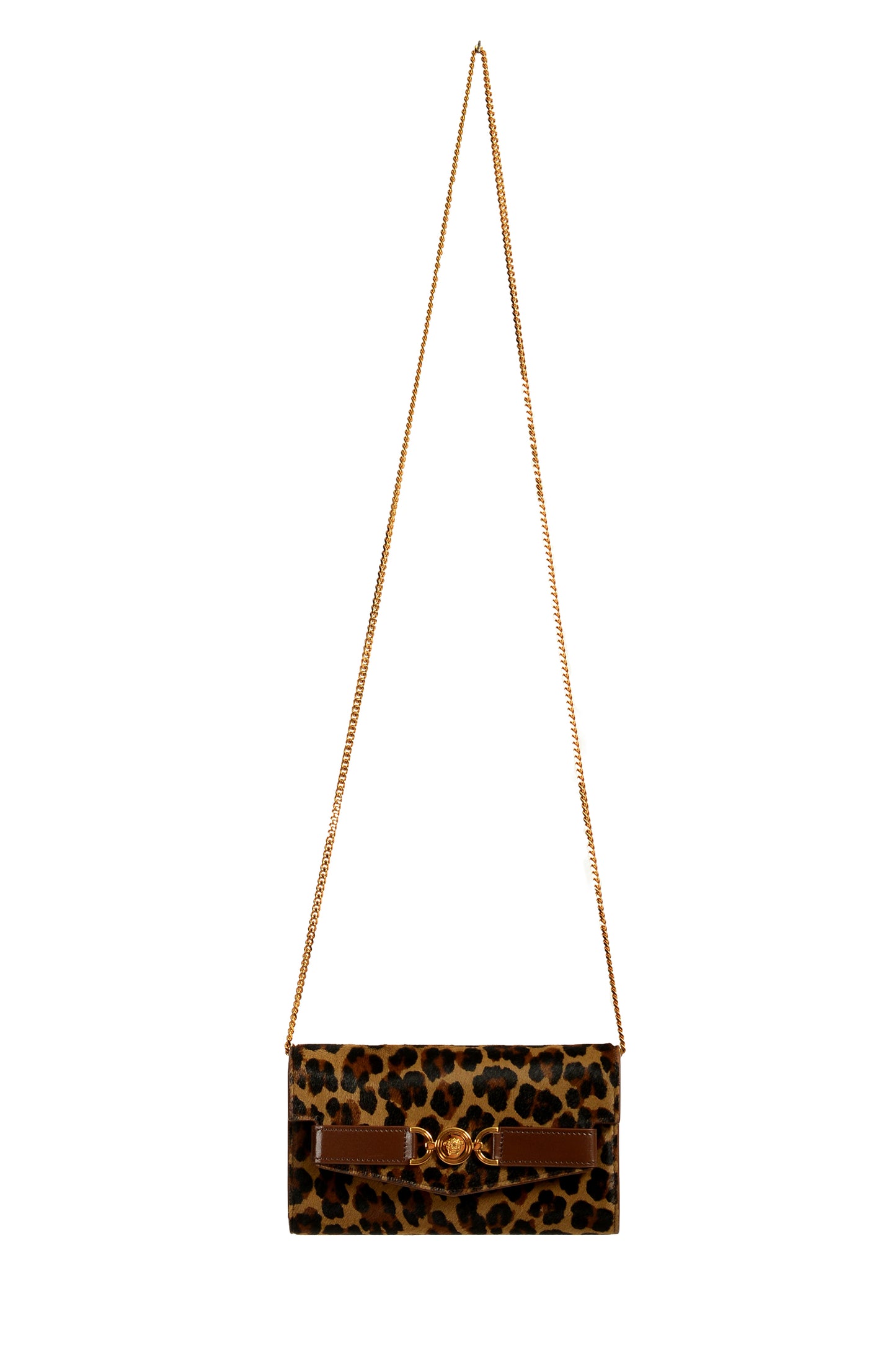 Versace Pony Hair Leather Gold Medusa Wallet on Chain Clutch Shoulder Bag