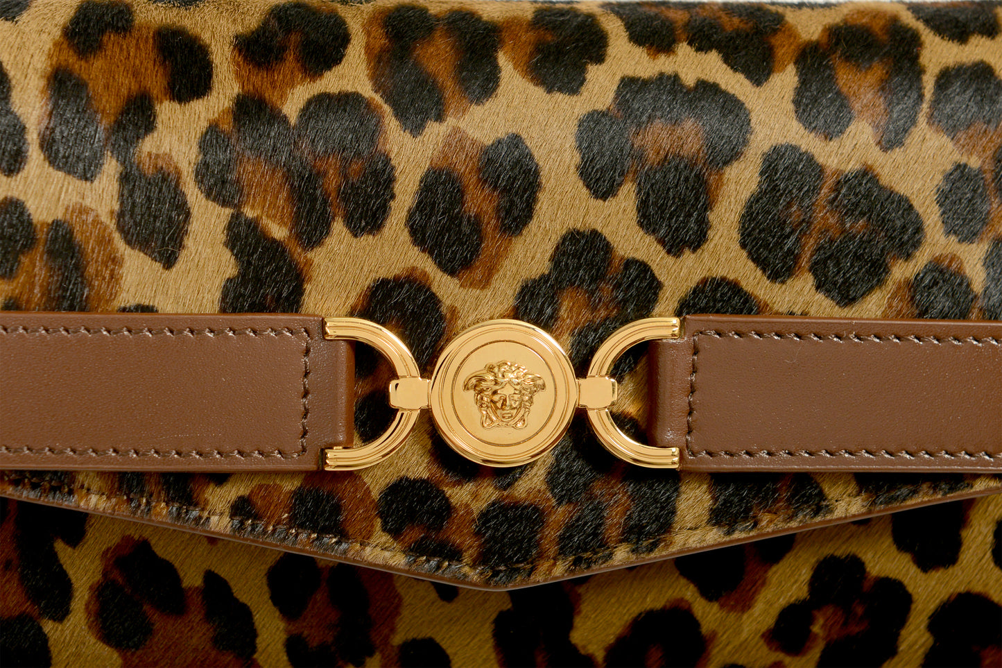 Versace Pony Hair Leather Gold Medusa Wallet on Chain Clutch Shoulder Bag