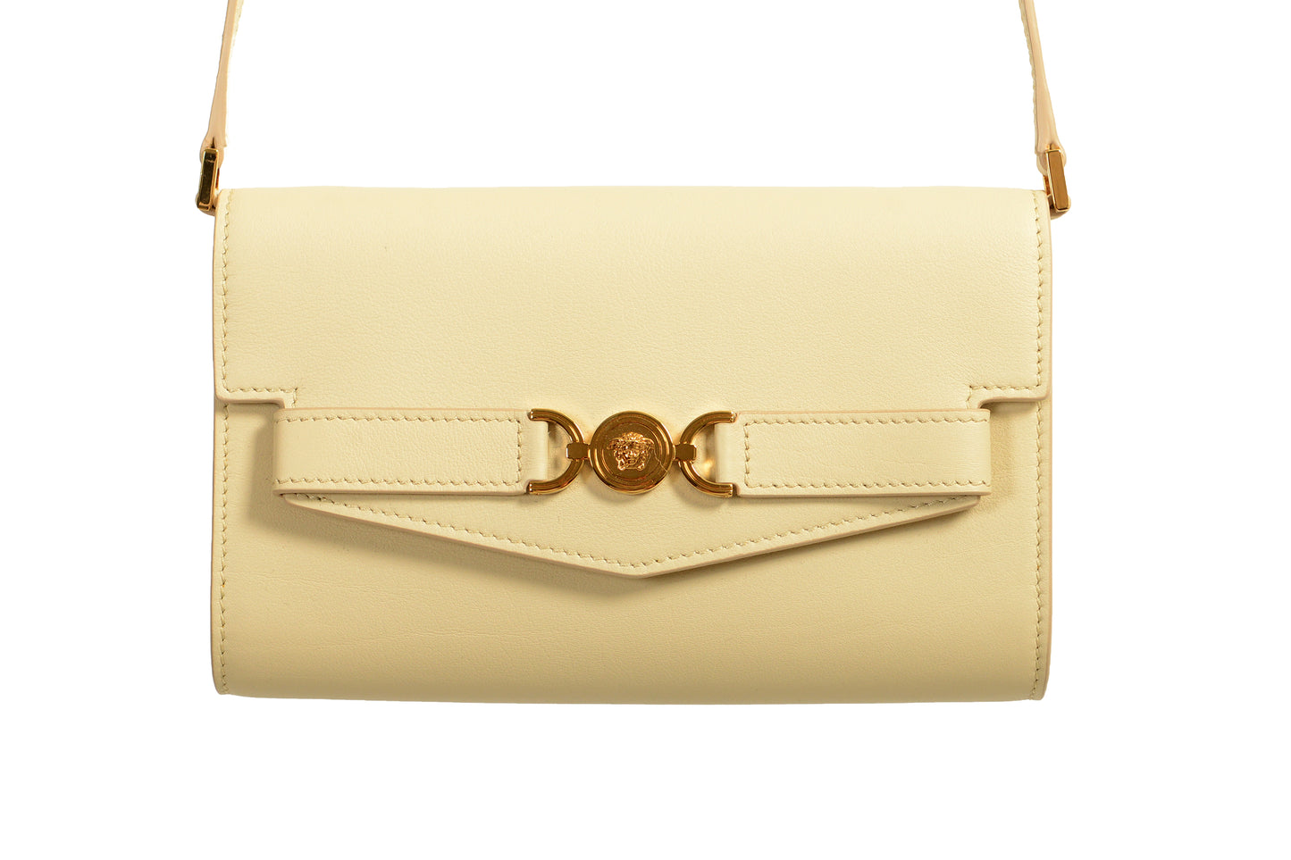 Versace Ivory Leather Gold Medusa Wallet Clutch Handbag Shoulder Bag