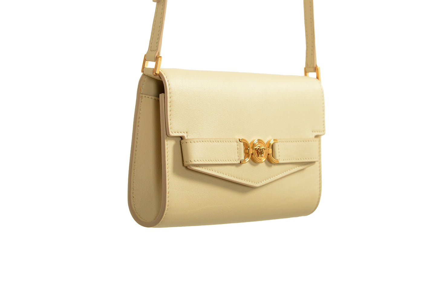 Versace Ivory Leather Gold Medusa Wallet Clutch Handbag Shoulder Bag