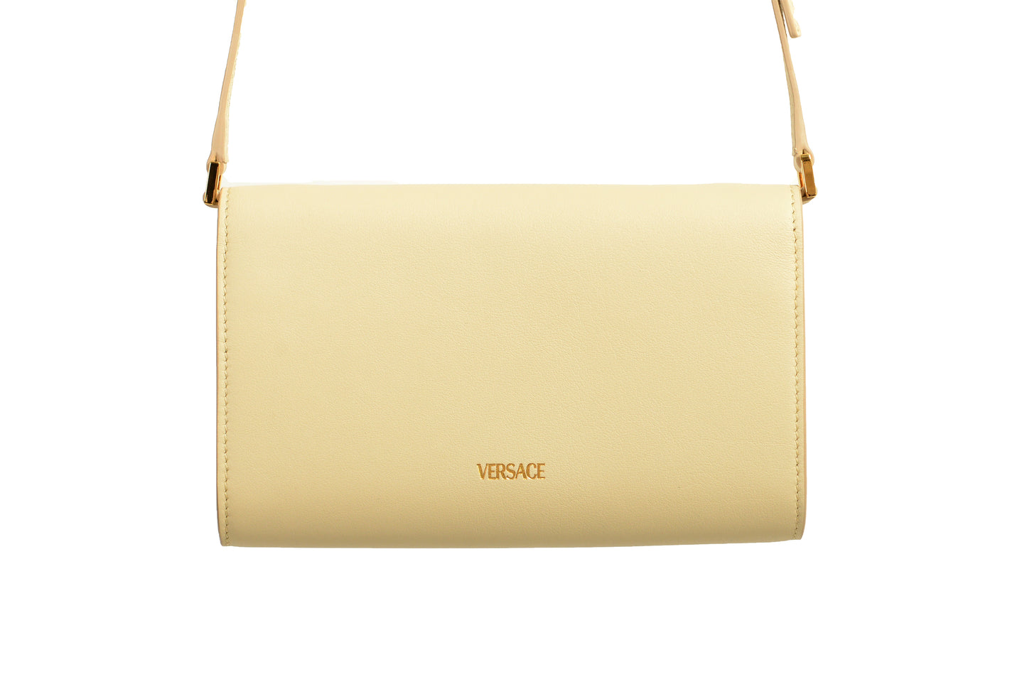 Versace Ivory Leather Gold Medusa Wallet Clutch Handbag Shoulder Bag