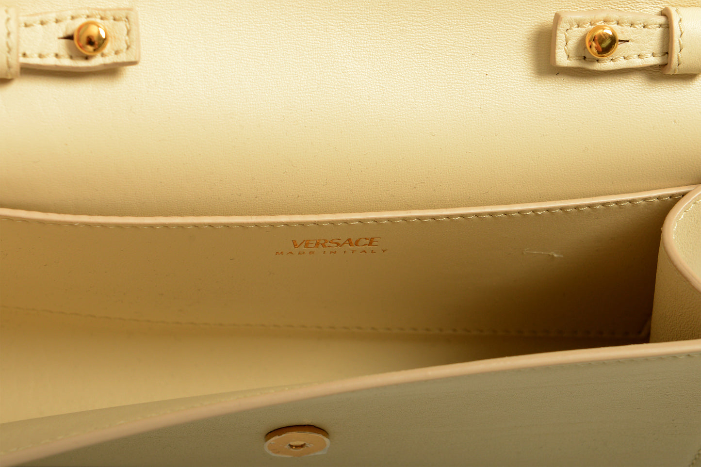 Versace Ivory Leather Gold Medusa Wallet Clutch Handbag Shoulder Bag
