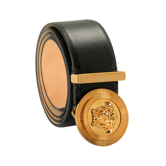 Versace Black 100%Leather Gold Medusa Head Logo Decorated Belt US 32 IT 80