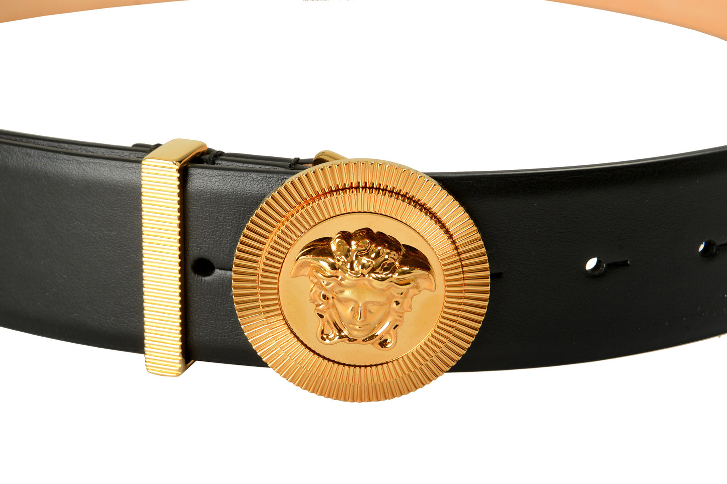 Versace Black 100%Leather Gold Medusa Head Logo Decorated Belt US 32 IT 80