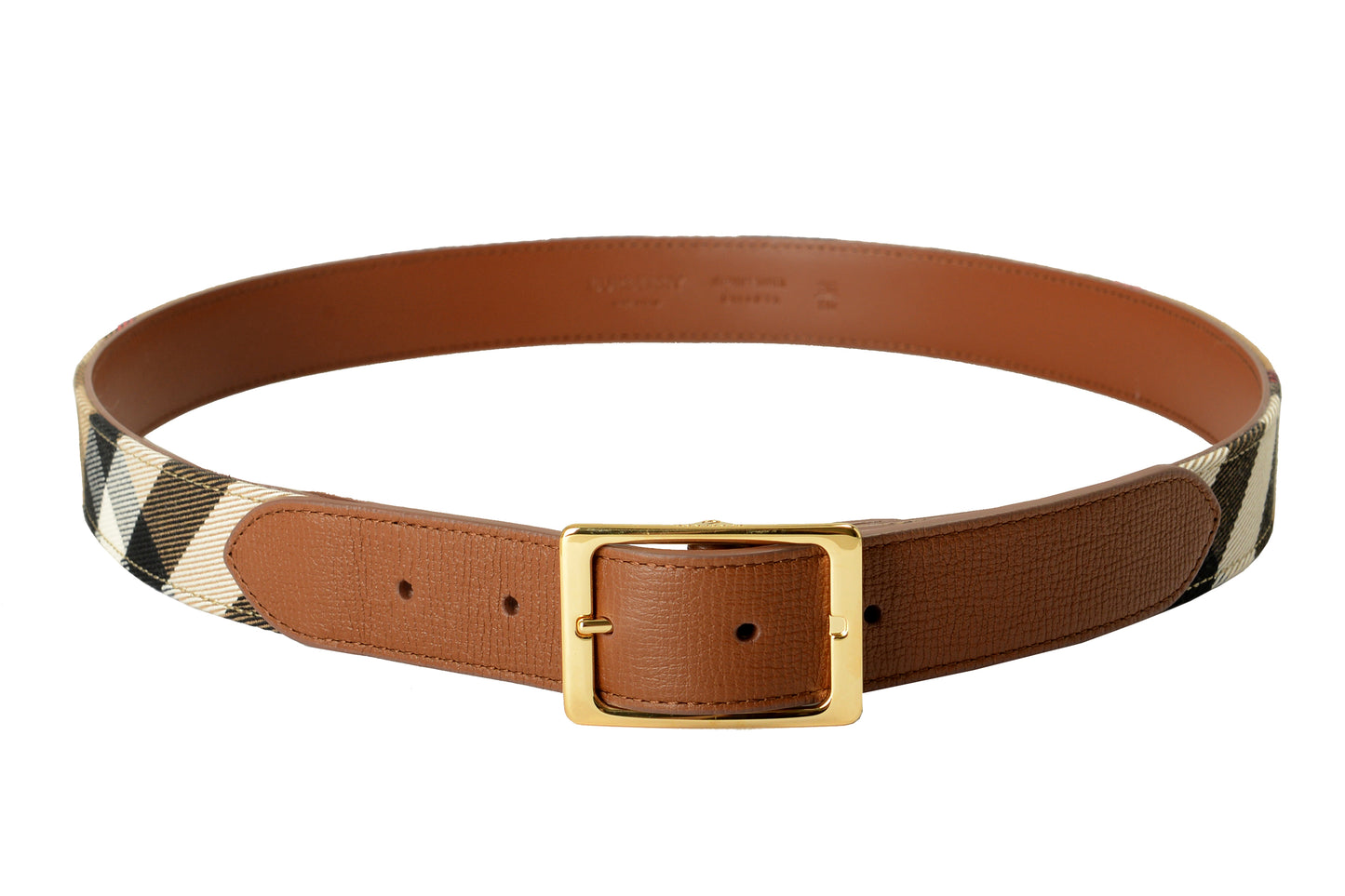 Burberry Reversible30 Housecheck Leather/Canvas Signature Print Belt US 38 IT 95