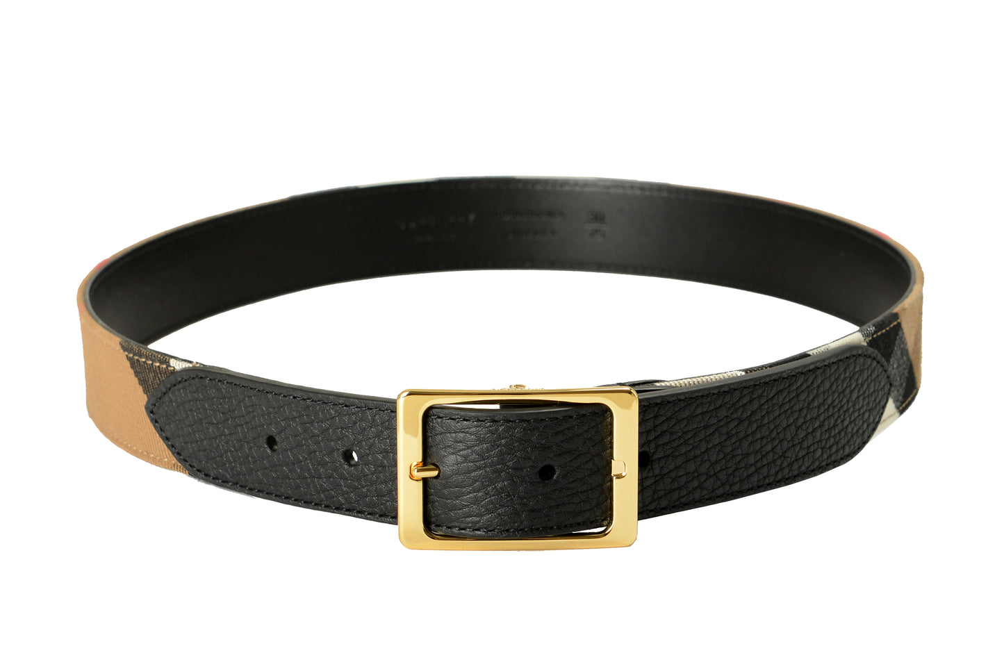 Burberry Reversible30 Housecheck Leather/Canvas Signature Print Belt US 30 IT 75