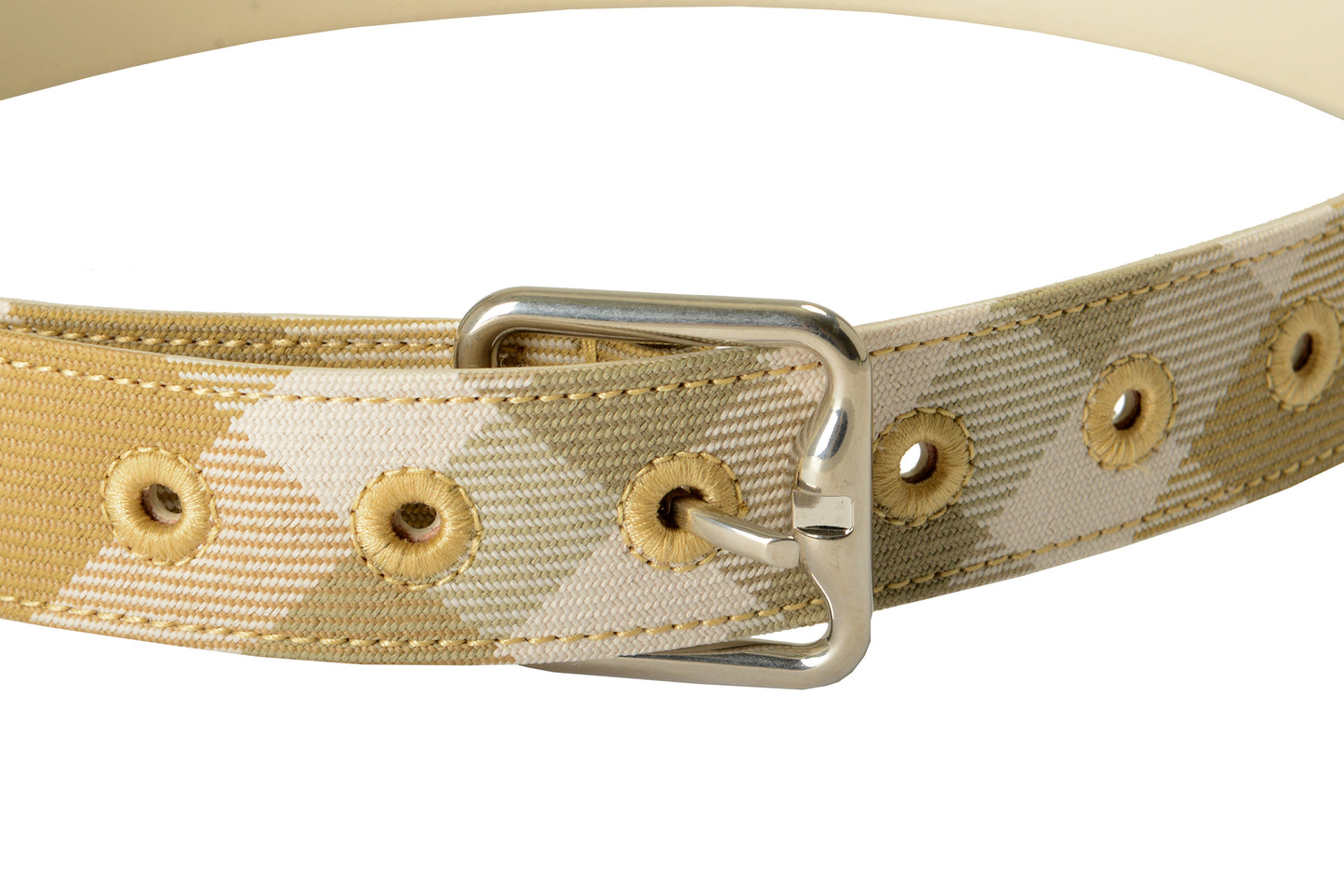 Burberry "LB B Buckle 30" Flax Gray Leather & Canvas Signature Print Belt Sz M