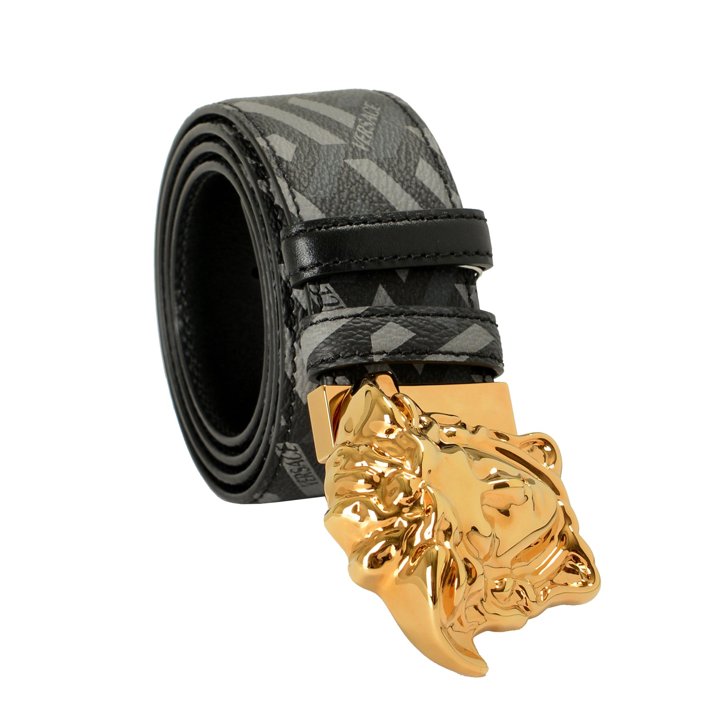 Versace Leather/Canvas Medusa Head Decorated Reversible Belt US 34 IT 85
