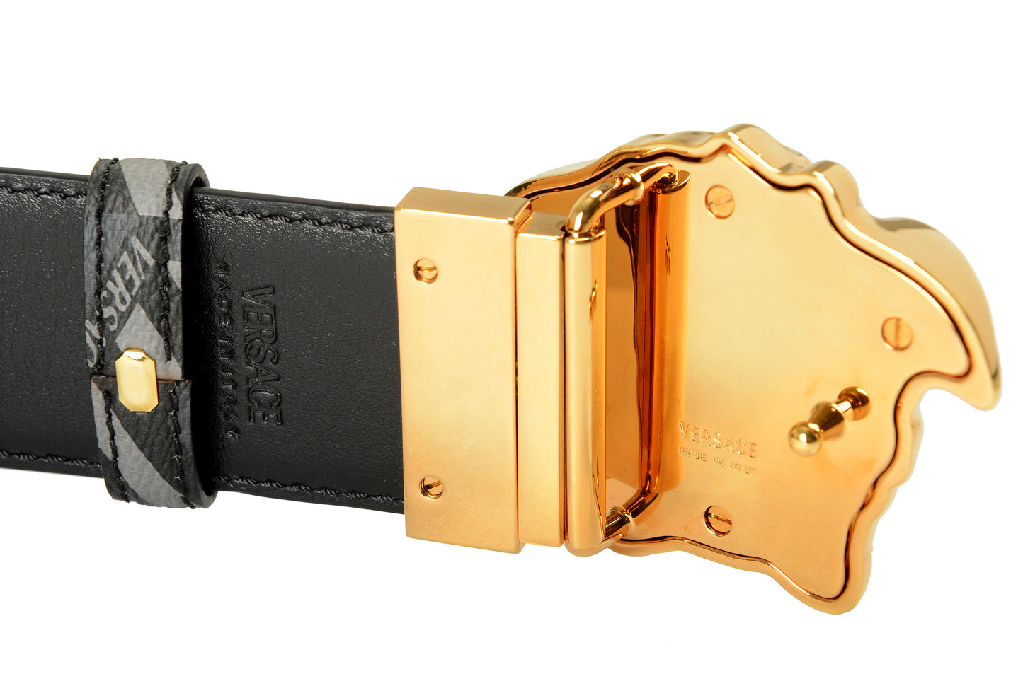Versace Leather/Canvas Medusa Head Decorated Reversible Belt US 40 IT 100