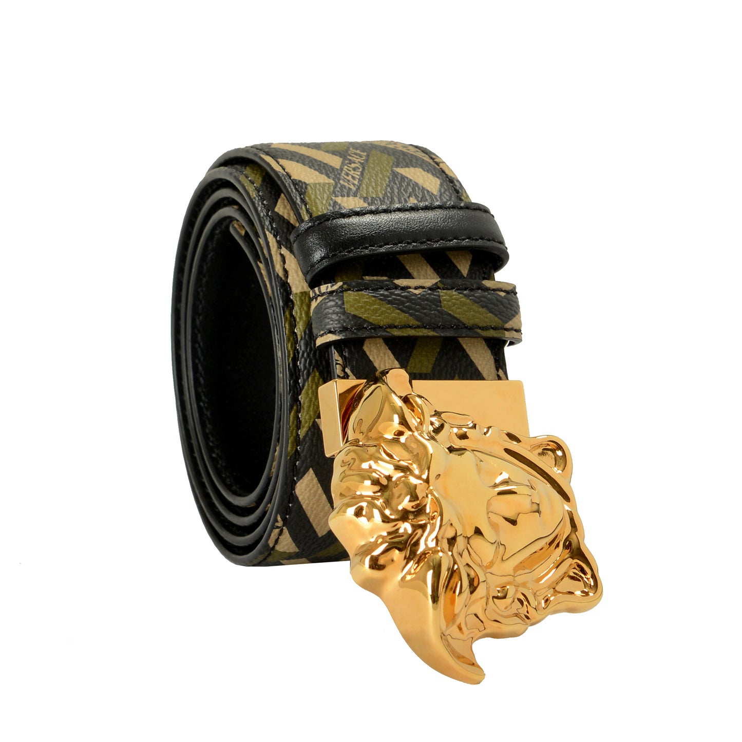 Versace Leather/Canvas Medusa Head Decorated Reversible Belt US 42 IT 105