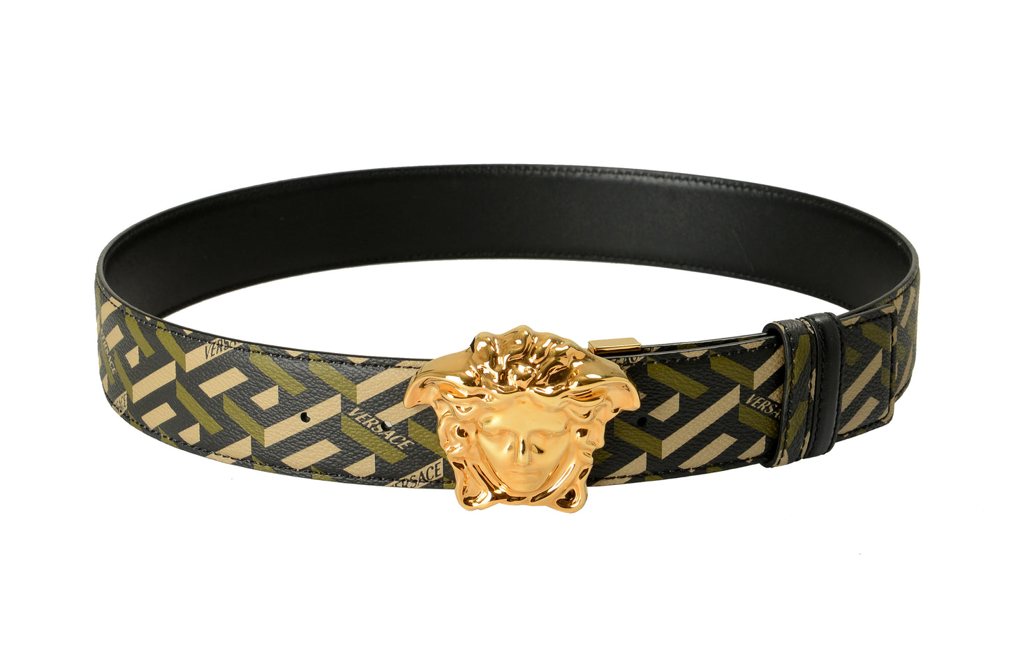 Versace Leather/Canvas Medusa Head Decorated Reversible Belt US 46 IT 115