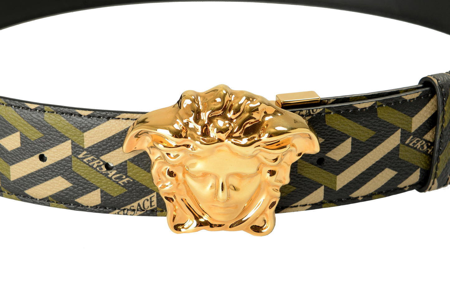 Versace Leather/Canvas Medusa Head Decorated Reversible Belt US 46 IT 115