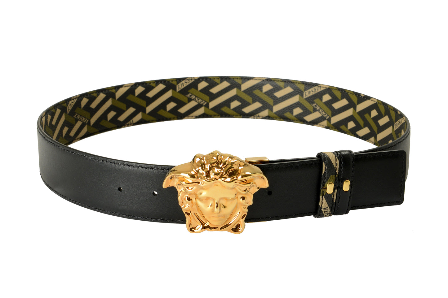 Versace Leather/Canvas Medusa Head Decorated Reversible Belt US 42 IT 105