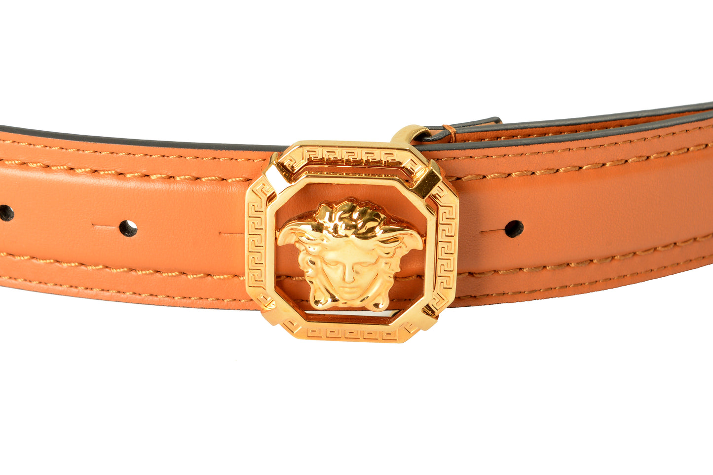 Versace Cognac Brown 100% Leather Gold Medusa Head Decorated Belt US 42 IT 105