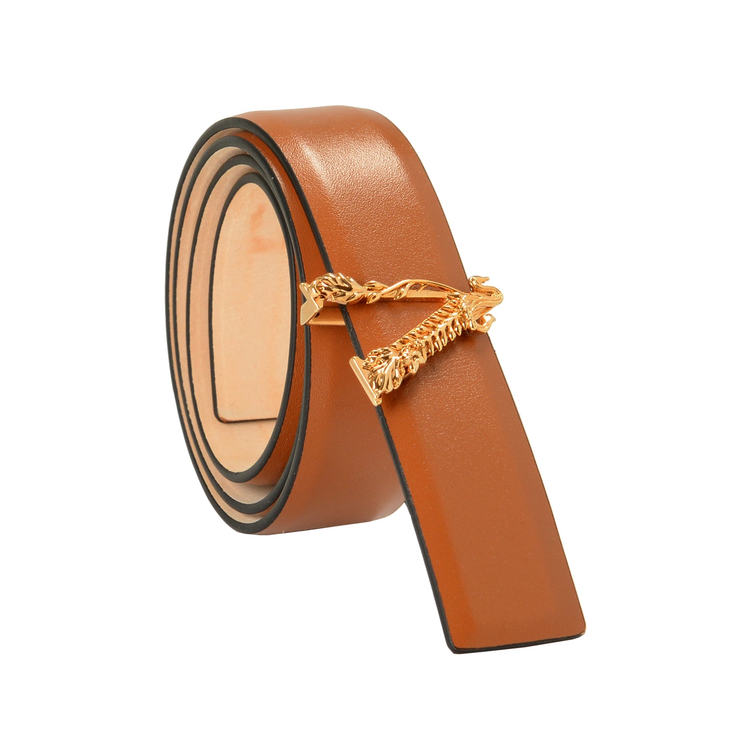 Versace Cognac Brown 100% Leather Gold V-Logo Decorated Belt US 34 IT 85