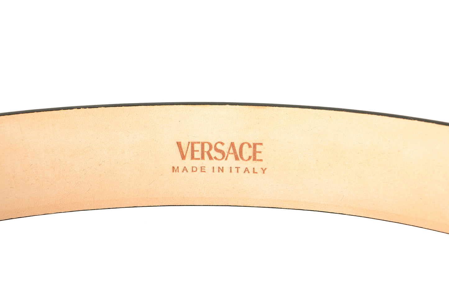 Versace Cognac Brown 100% Leather Gold V-Logo Decorated Belt US 34 IT 85
