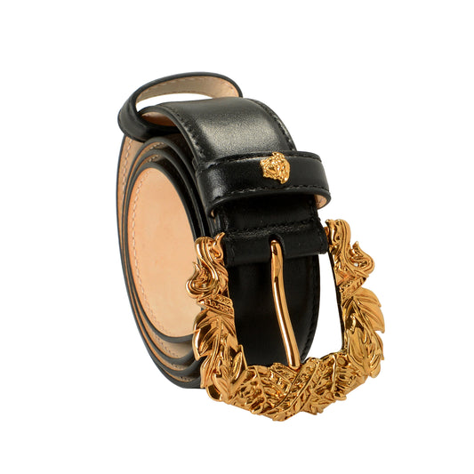Versace Black 100% Leather Gold Buckle Decorated Belt US 28 IT 70