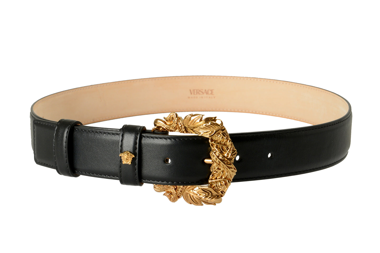 Versace Black 100% Leather Gold Buckle Decorated Belt US 28 IT 70