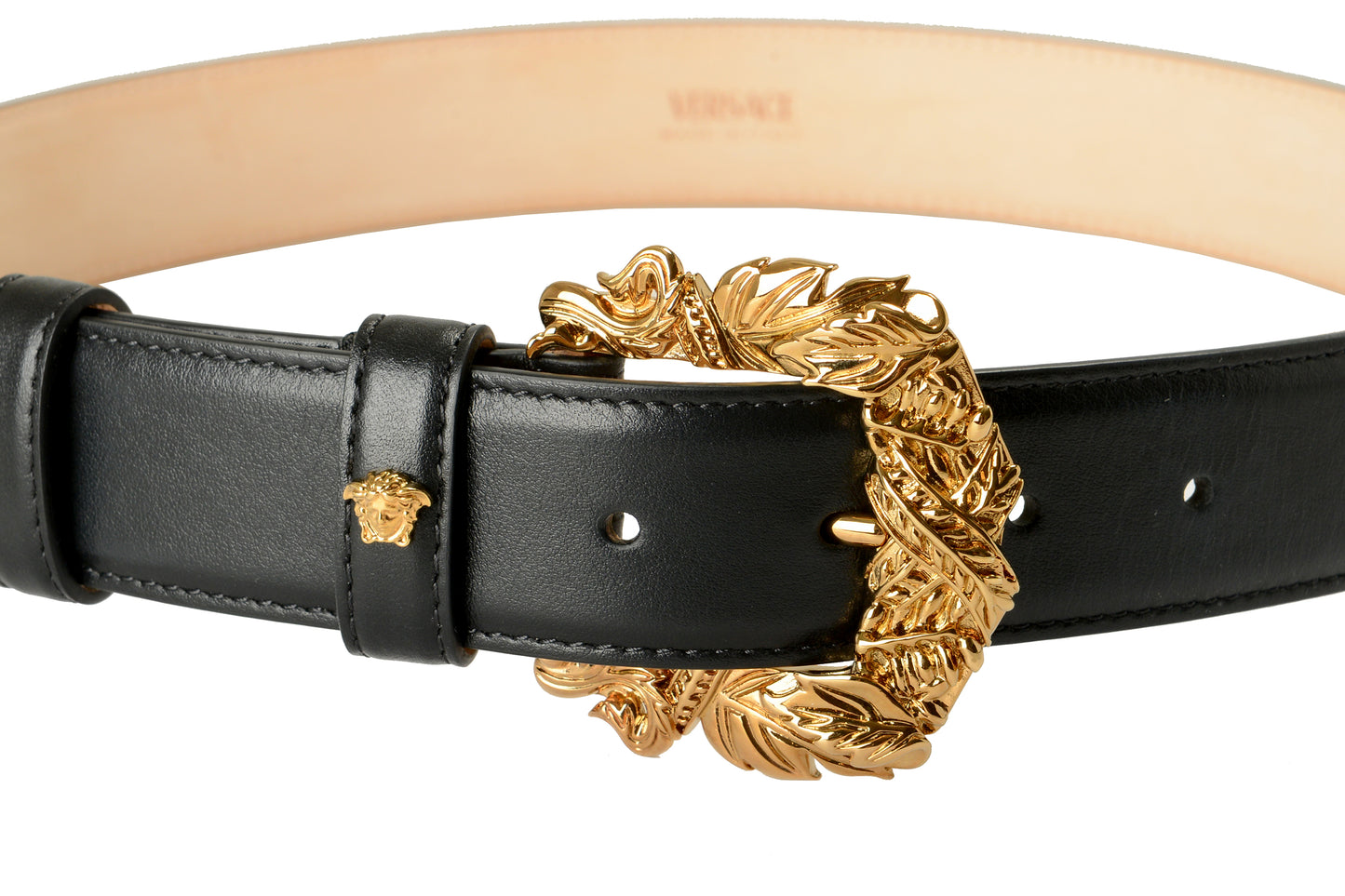 Versace Black 100% Leather Gold Buckle Decorated Belt US 28 IT 70
