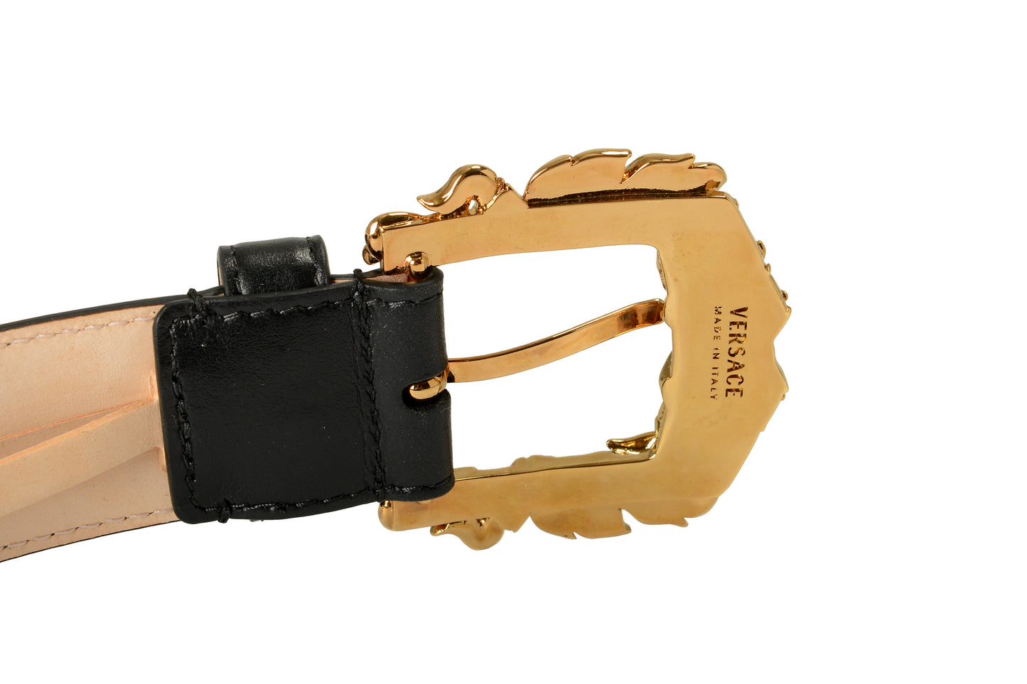 Versace Black 100% Leather Gold Buckle Decorated Belt US 28 IT 70