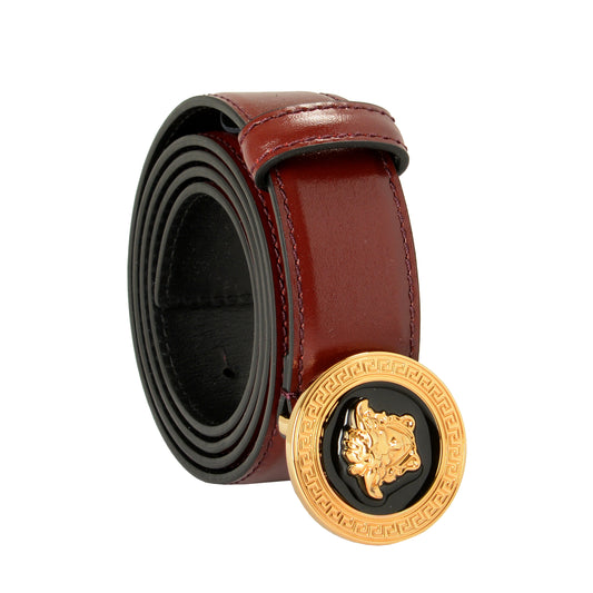 Versace Vine Red 100% Leather Gold Medusa Head Decorated Belt US 34 IT 85