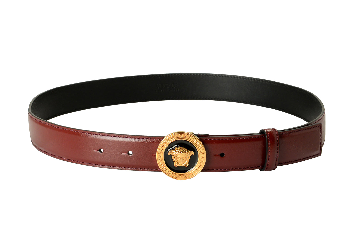 Versace Vine Red 100% Leather Gold Medusa Head Decorated Belt US 34 IT 85