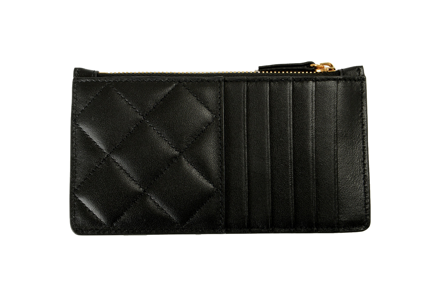 Versace Black Quilted 100% Leather Gold Medusa Head Card Case Wallet