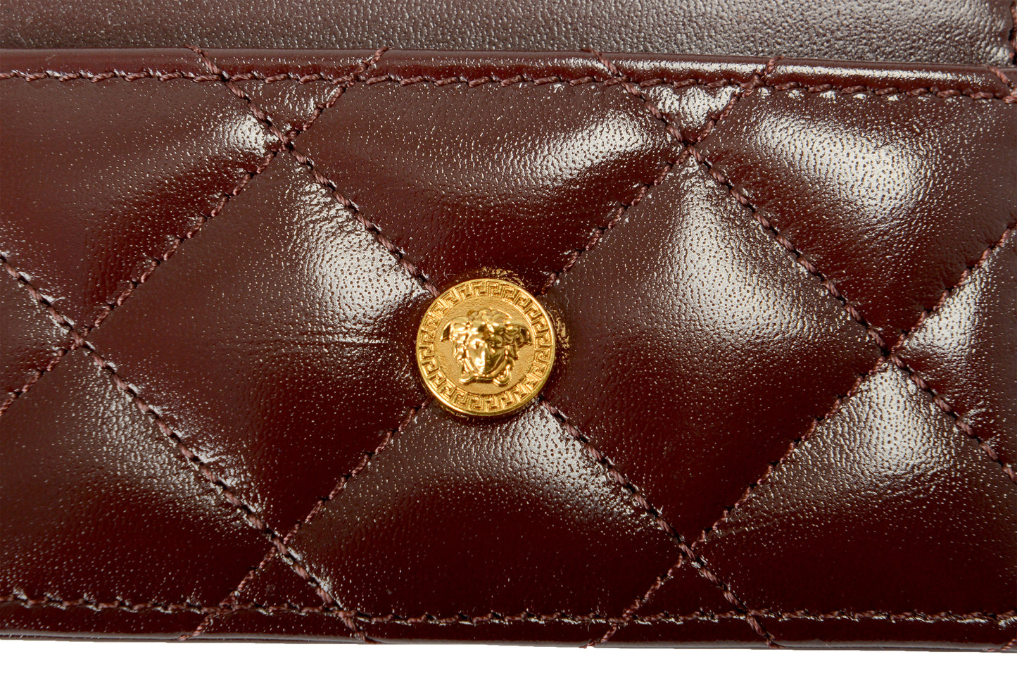 Versace Burgundy 100% Quilted Leather Gold Medusa Card Case Holder