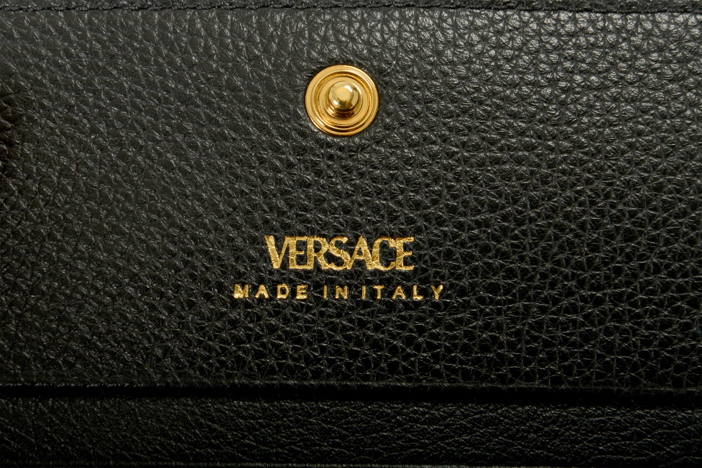 Versace Women's Black 100% Textured Leather Gold V-Logo Compact Wallet